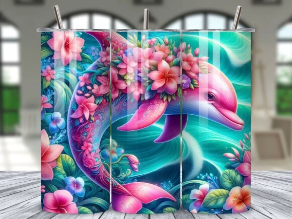 Download Pink Dolphin Floral Tropical Tumbler PNG - Tumbler png Collection