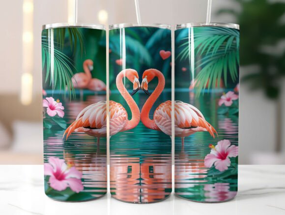 Download Flamingo Love Heart Tropical Tumbler PNG - Tumbler png Collection