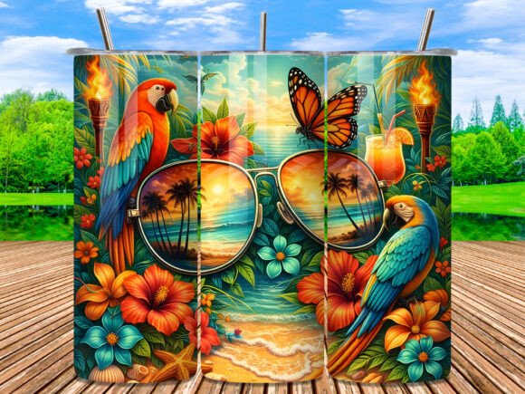 Download Summer Parrot Tropical Beach Tumbler PNG - Tumbler png Collection