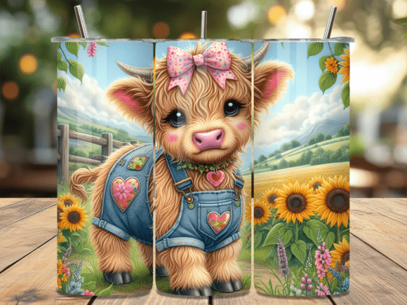 Download Highland Cow Sunflowers Farm Tumbler PNG - Tumbler png Collection