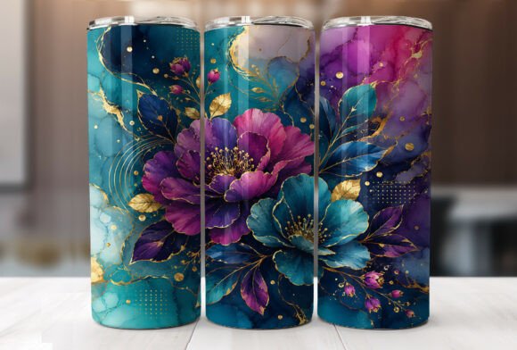 Download Purple Blue Gold Floral 20oz Tumbler PNG - Tumbler png Collection