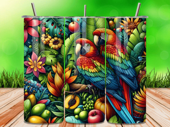 Download Tropical Parrot Jungle Fruit Tumbler Png - Tumbler png Collection