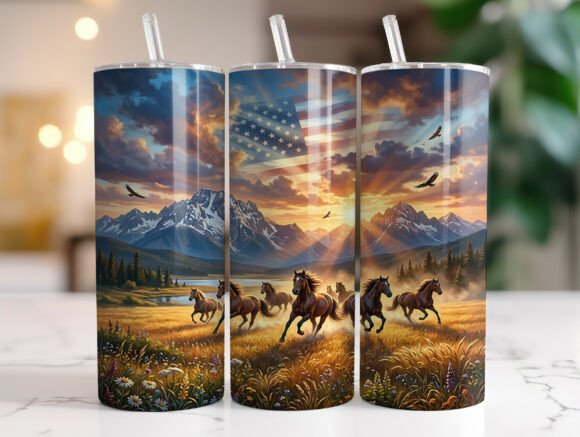 Download Running Horses American Flag Tumbler PNG - Tumbler png Collection